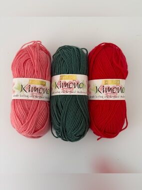 Hayfield Kimono Double Knitting Yarn Lot of 3 Mulberry Silk Blend Red Pink Green